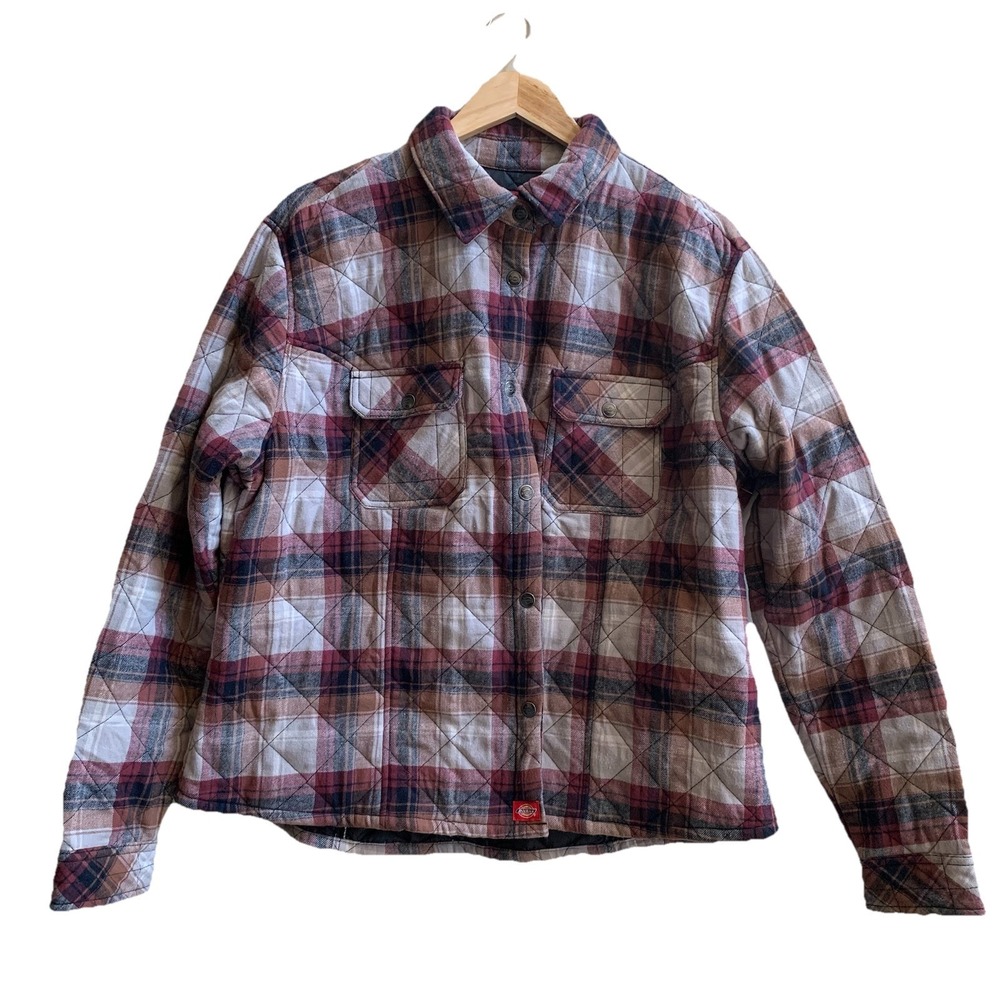 Dickies Plaid Women's Button Up Jacket Grey/burgundy/brown quilted Size 1X